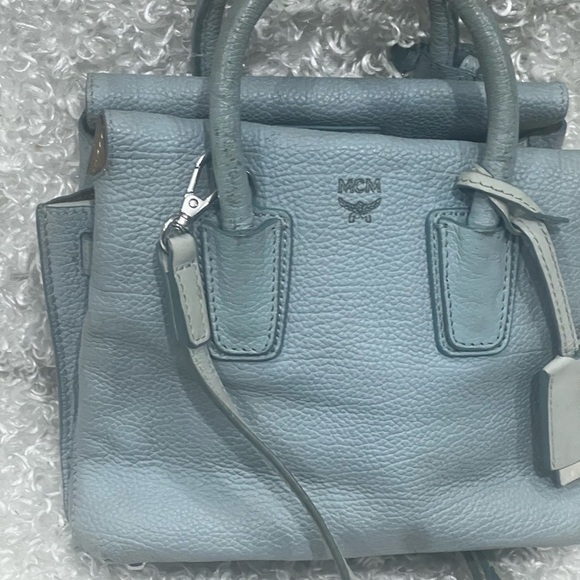 MCM Grained Calfskin Mini Milla Tote Sky Blue - Picture 2 of 12